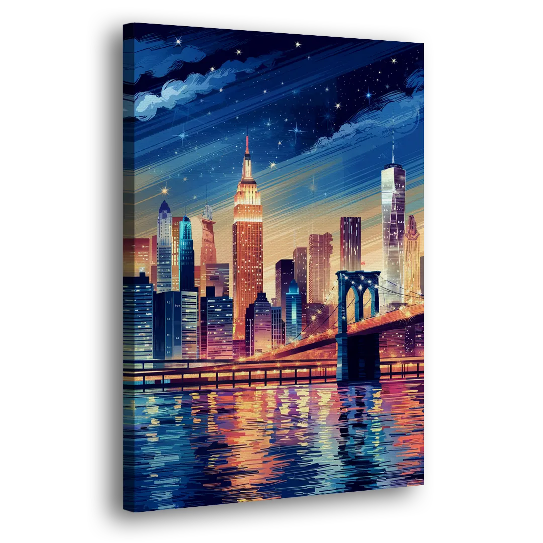 New York City Night Lights Side - Canvas Wall Art