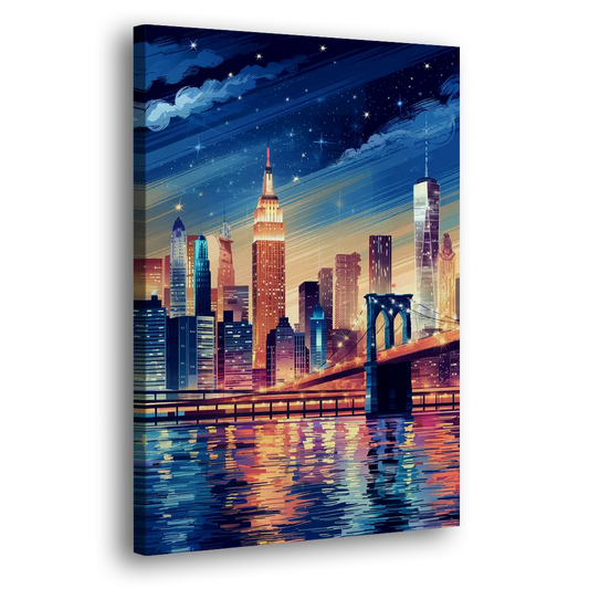 New York City Night Lights Side - Canvas Wall Art
