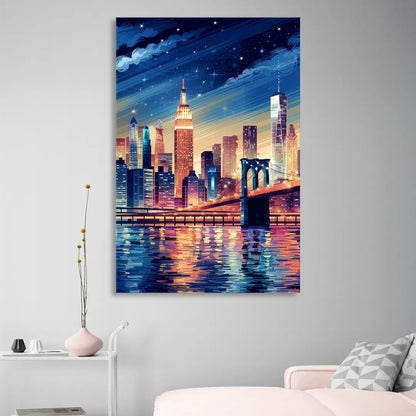 New York City Night Lights Living Room - Canvas Wall Art