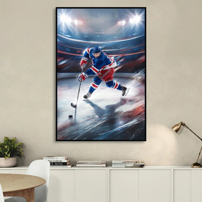 New York City Rangers Hockey Living Room - Black Canvas Wall Art