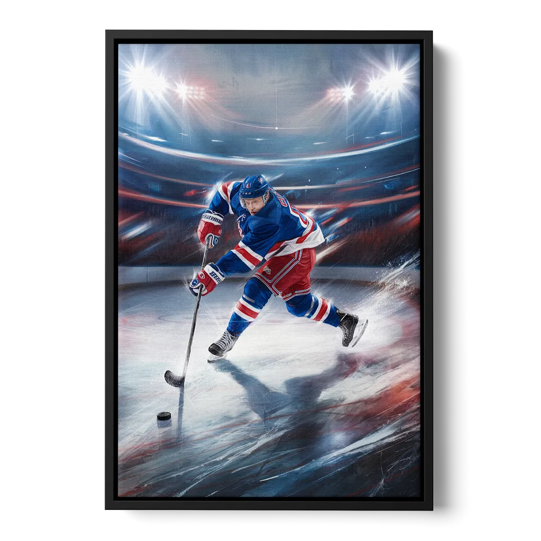 New York City Rangers Hockey Front - Black Canvas Wall Art