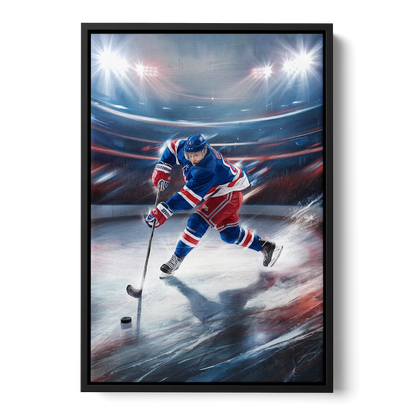 New York City Rangers Hockey Front - Black Canvas Wall Art