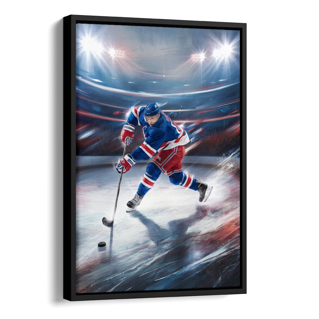 New York City Rangers Hockey Side - Black Canvas Wall Art