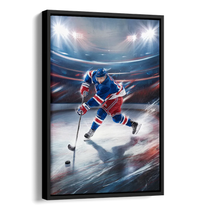 New York City Rangers Hockey Side - Black Canvas Wall Art