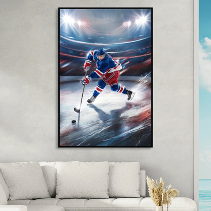 New York City Rangers Hockey Sitting Room - Black Canvas Wall Art