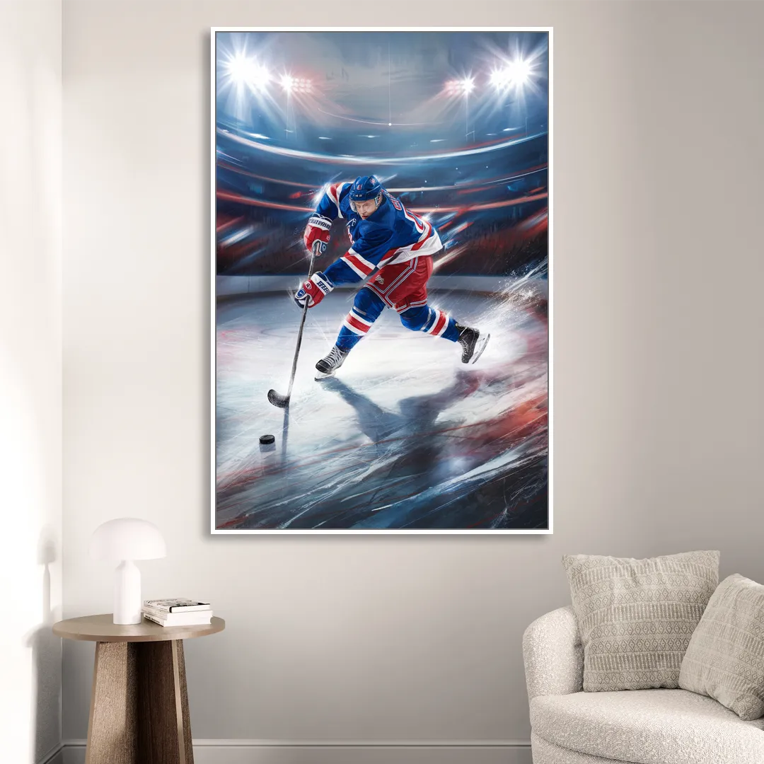 New York City Rangers Hockey Living Room - White Canvas Wall Art