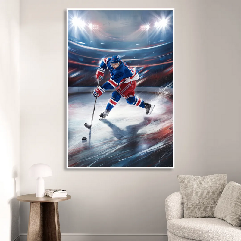 New York City Rangers Hockey Living Room - White Canvas Wall Art