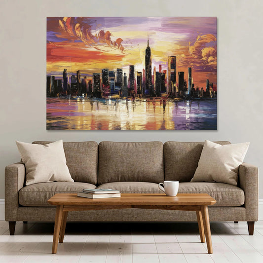 New York City Skyline At Sunset - Canvas Wall Art - Sofa - 60x40
