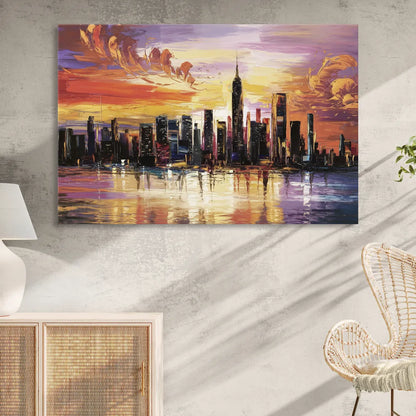 New York City Skyline At Sunset Sitting Room - Canvas Wall Art