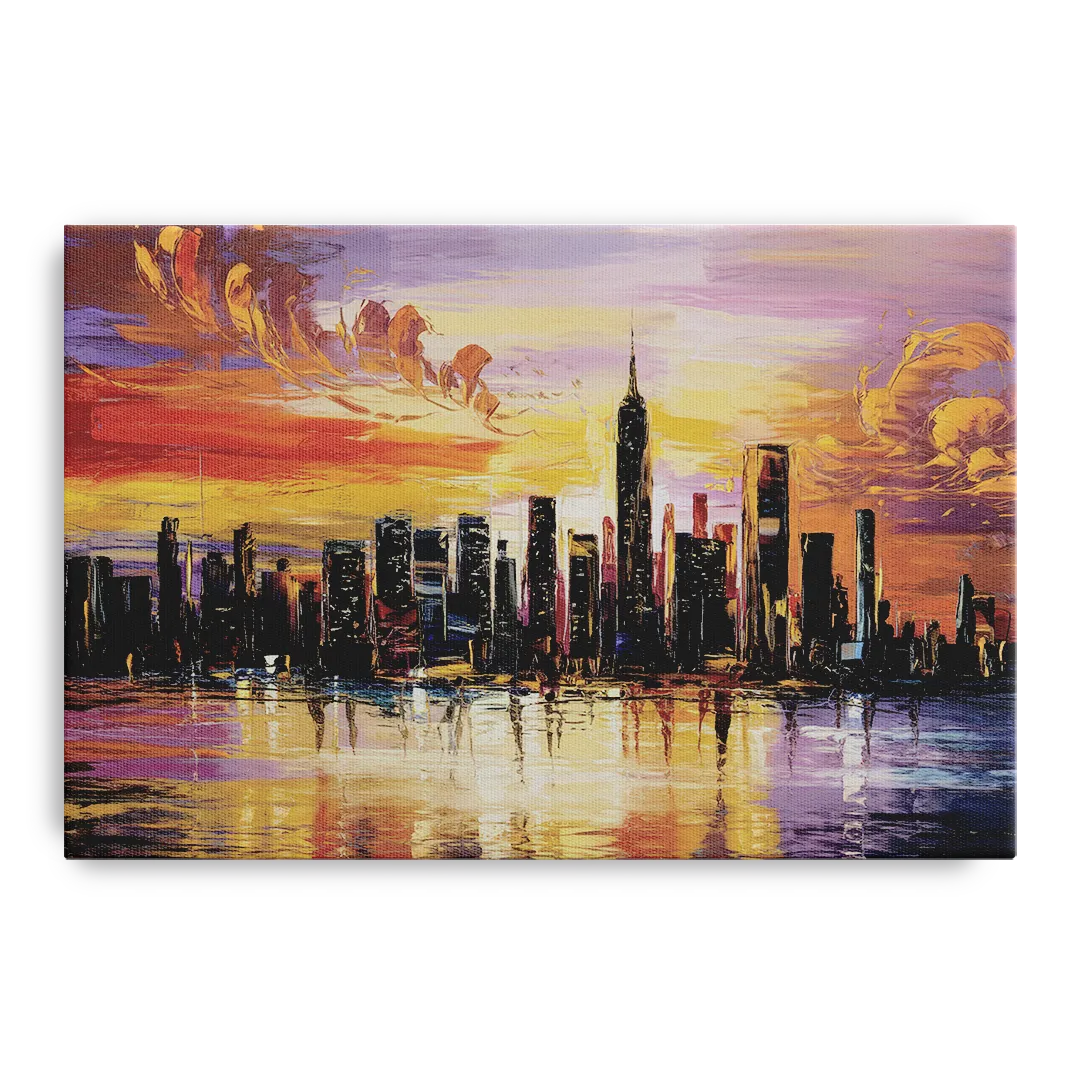 New York City Skyline At Sunset Front - Canvas Wall Art