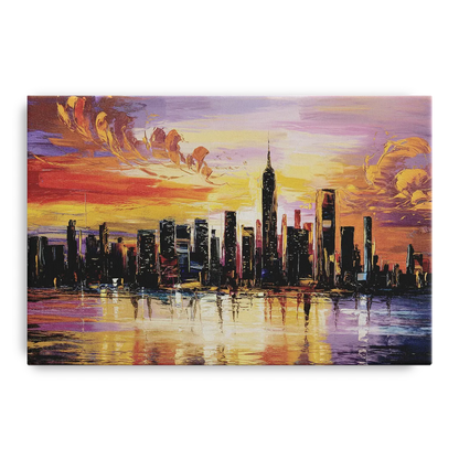 New York City Skyline At Sunset Front - Canvas Wall Art