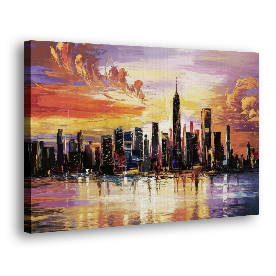 New York City Skyline At Sunset Side - Canvas Wall Art