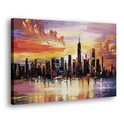 New York City Skyline At Sunset Side - Canvas Wall Art