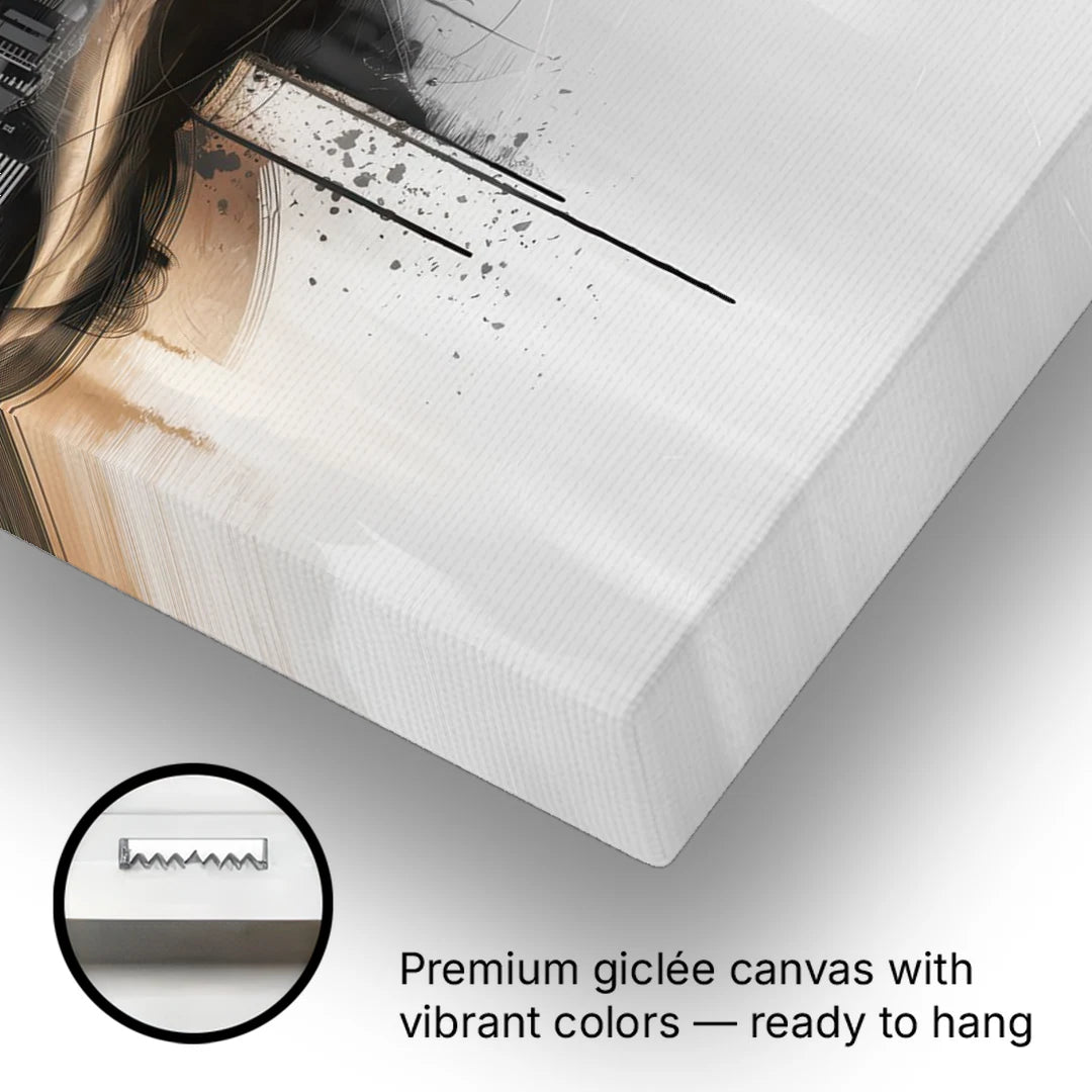 New York City Skyline Black Ink Style Minimalist - Canvas Wall Art - Gallery Wrap Corner