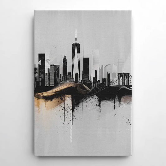 New York City Skyline Black Ink Style Minimalist - Canvas Wall Art