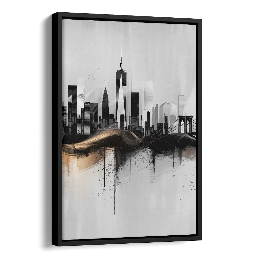 New York City Skyline Black Ink Style Minimalist Side - Black Canvas Wall Art
