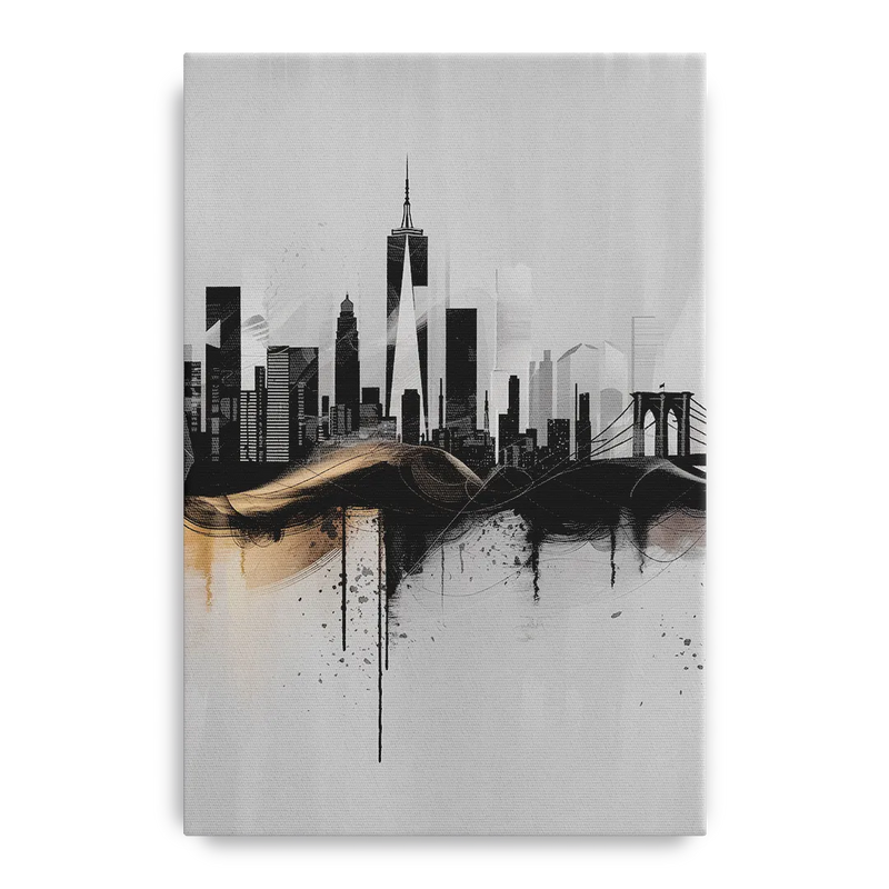 New York City Skyline Black Ink Style Minimalist Front - Canvas Wall Art