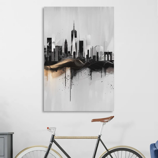 New York City Skyline Black Ink Style Minimalist Living Room - Canvas Wall Art