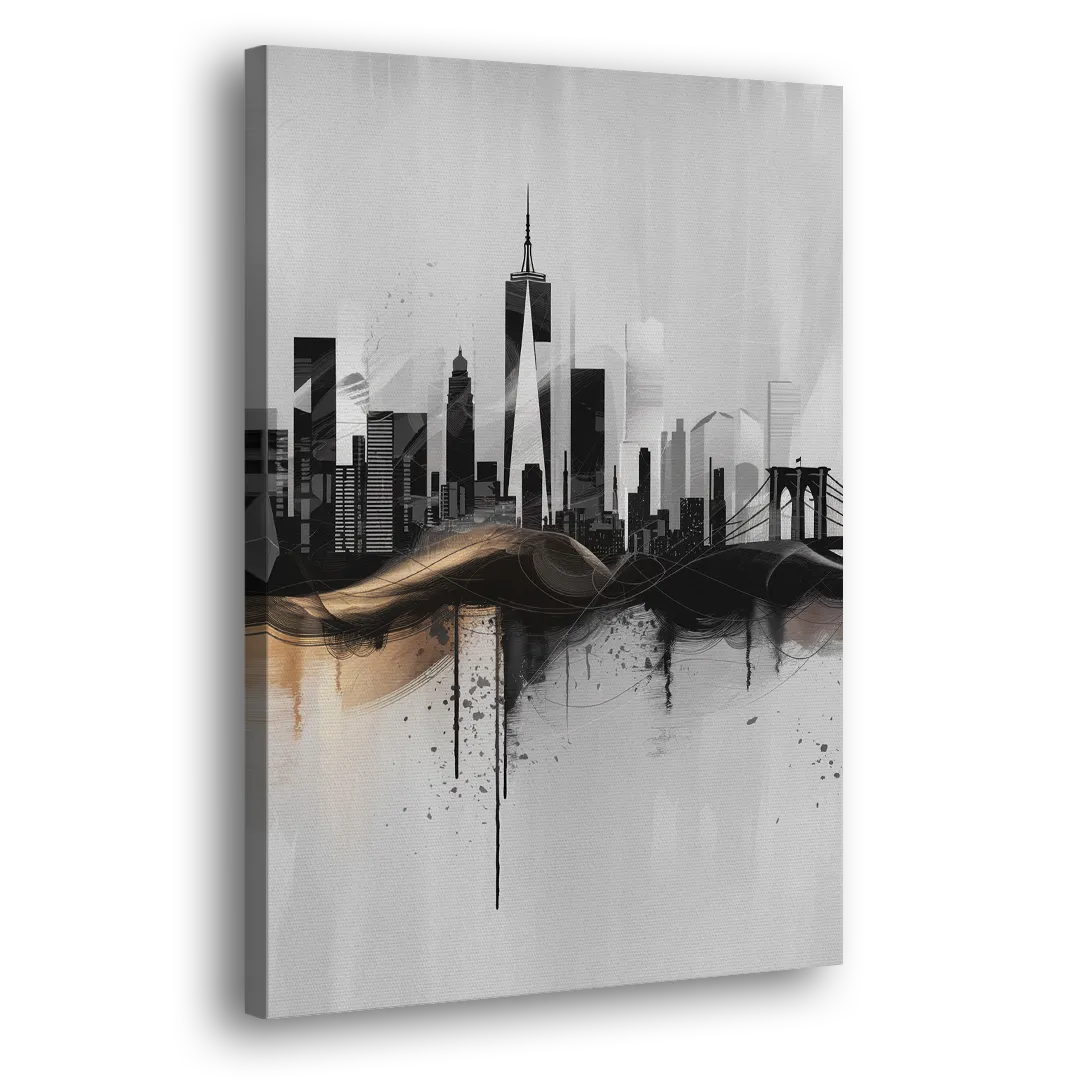 New York City Skyline Black Ink Style Minimalist Side - Canvas Wall Art
