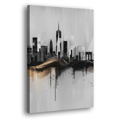 New York City Skyline Black Ink Style Minimalist Side - Canvas Wall Art