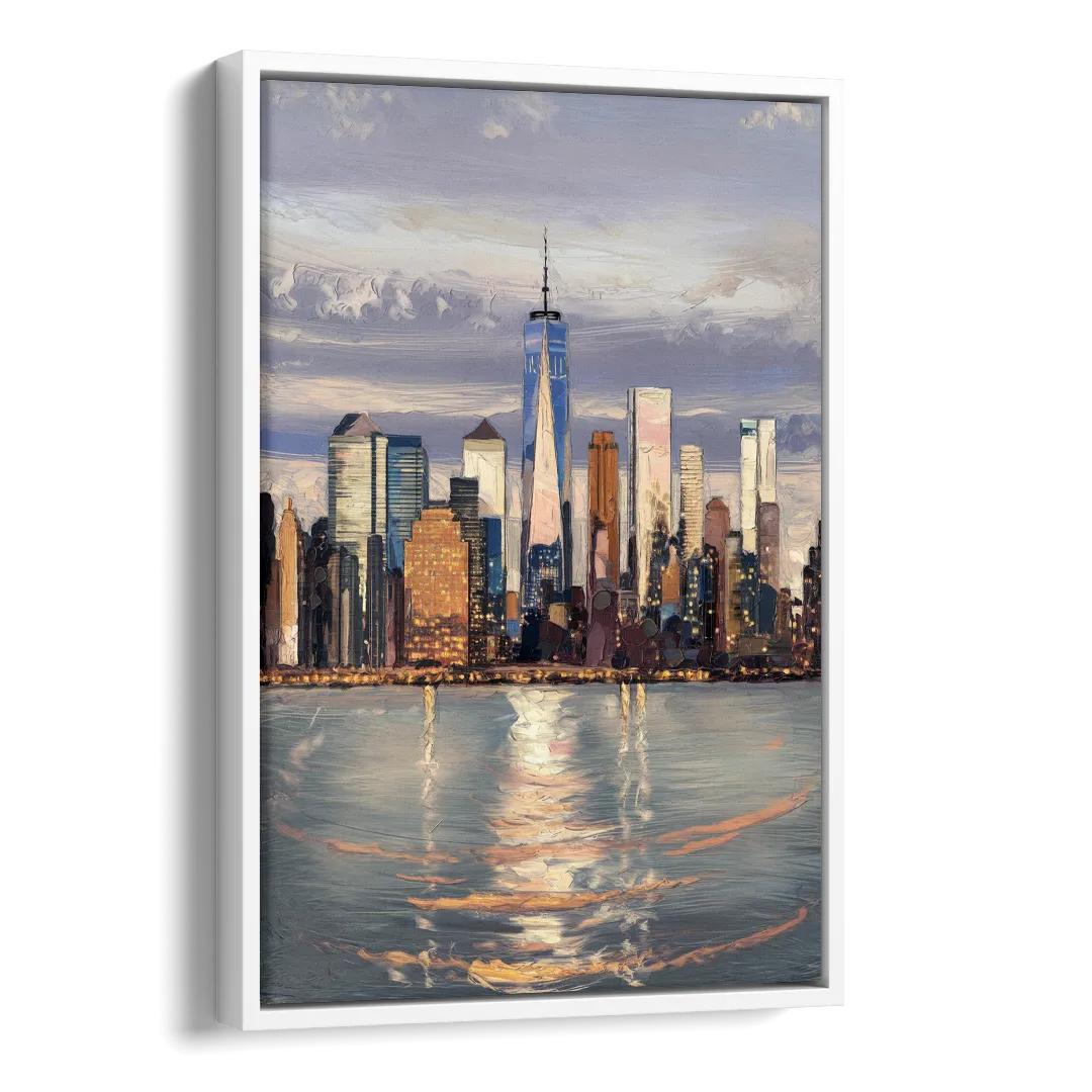 New York City Skyline Reflection Side - White Canvas Wall Art