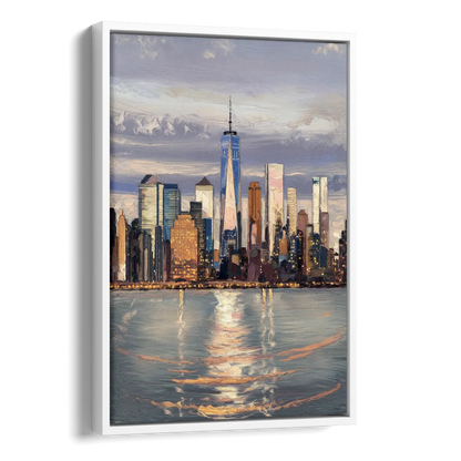 New York City Skyline Reflection Side - White Canvas Wall Art