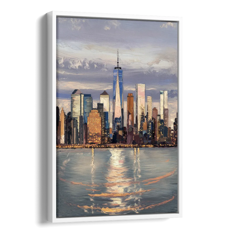 New York City Skyline Reflection Side - White Canvas Wall Art