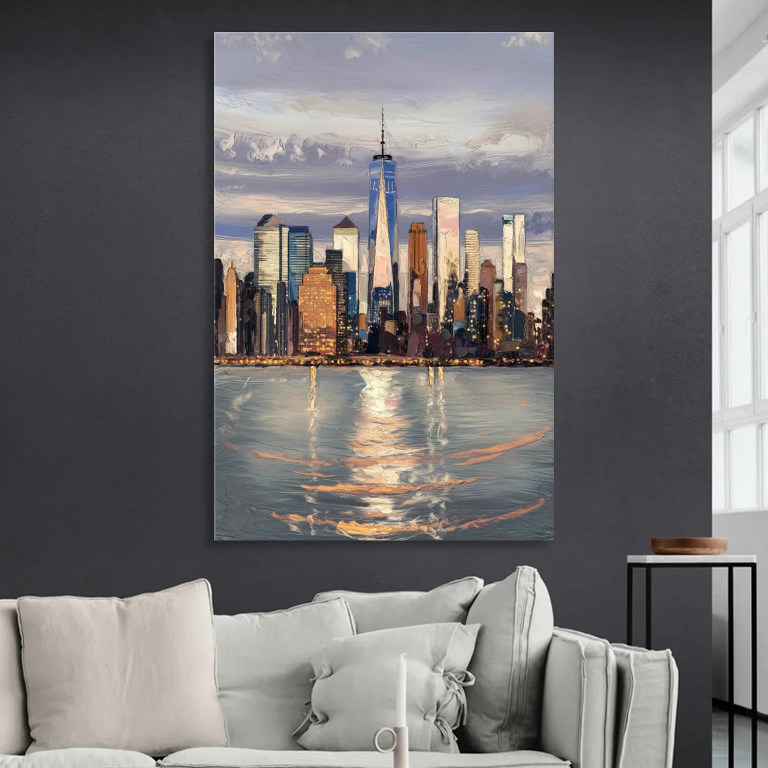 New York City Skyline Reflection Living Room - Canvas Wall Art