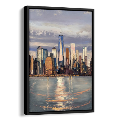 New York City Skyline Reflection Side - Black Canvas Wall Art