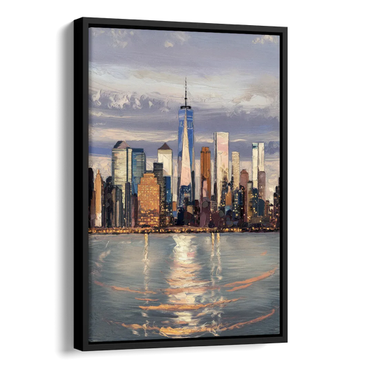 New York City Skyline Reflection Side - Black Canvas Wall Art