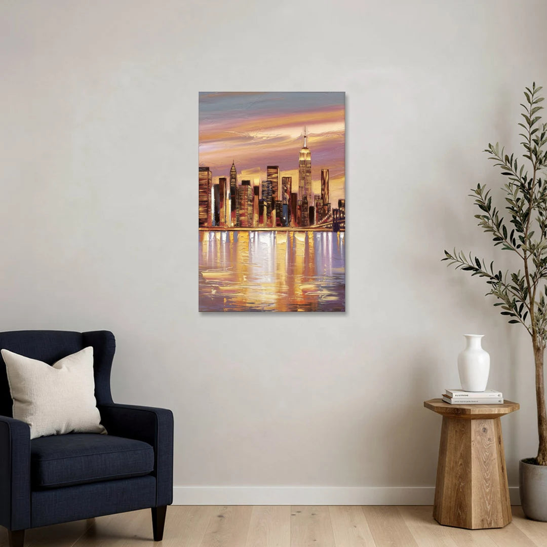 New York City Skyline at Dusk - Canvas Wall Art - Sofa - 24x36