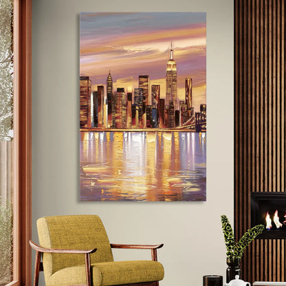 New York City Skyline at Dusk Sitting Room - Canvas Wall Art