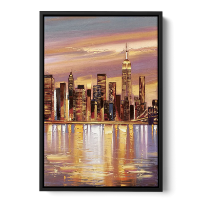 New York City Skyline at Dusk Front - Black Canvas Wall Art