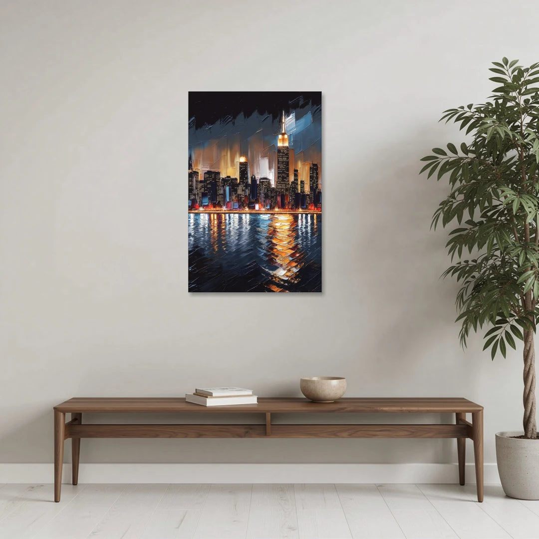 New York City Skyline by Nightfall Hudson - Canvas Wall Art - Coffee Table - 24x36