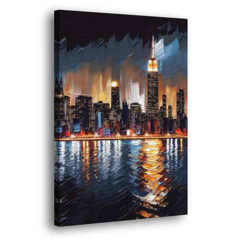New York City Skyline by Nightfall Hudson - Canvas Wall Art - Side