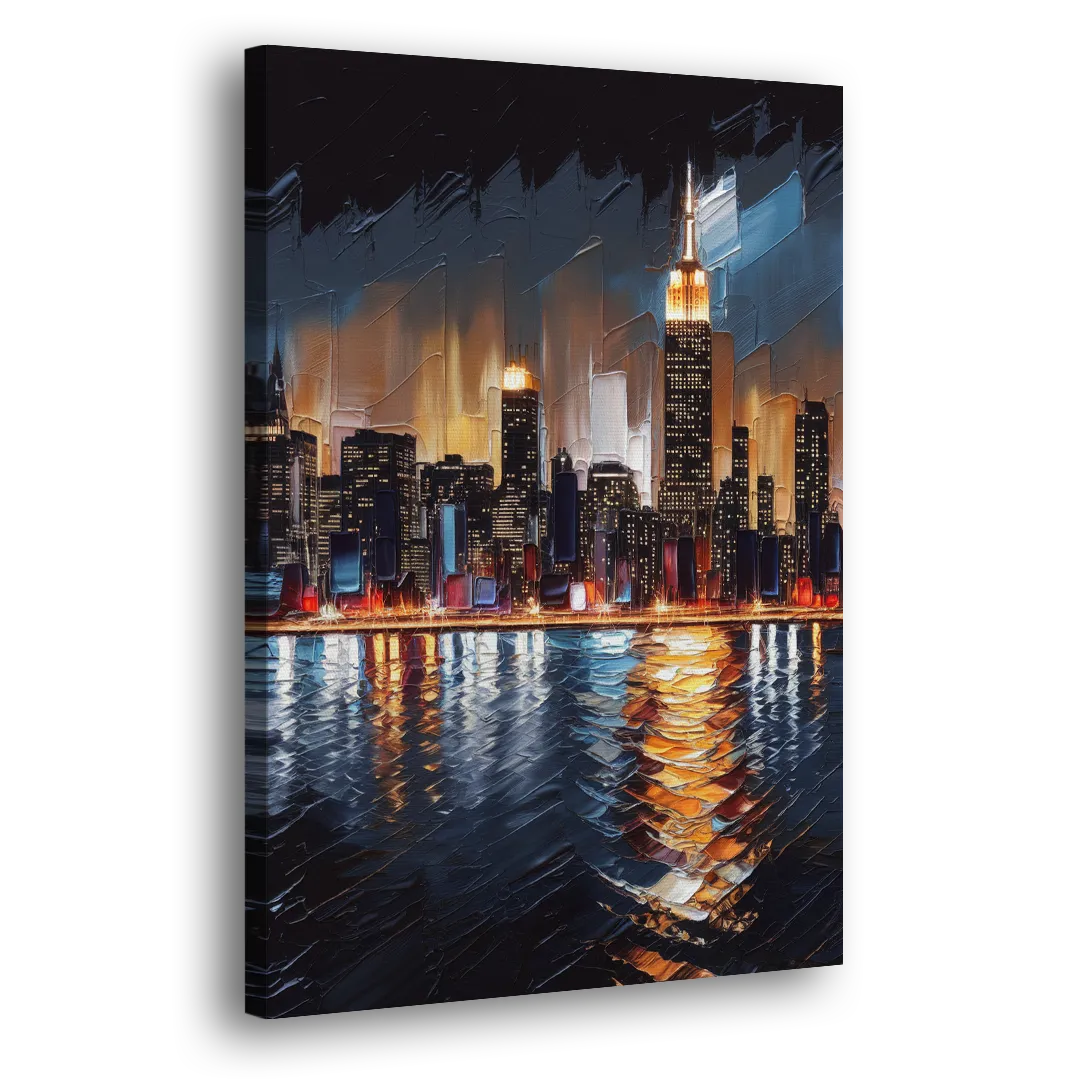 New York City Skyline by Nightfall Hudson Side - Canvas Wall Art