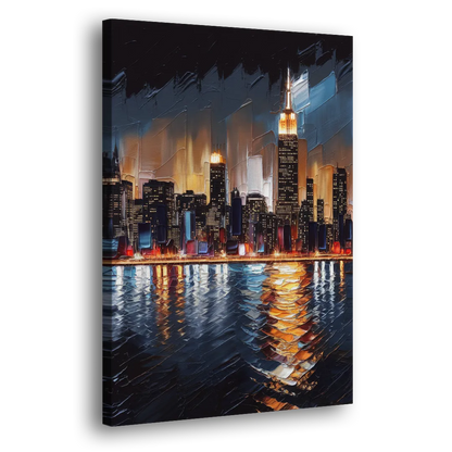 New York City Skyline by Nightfall Hudson Side - Canvas Wall Art