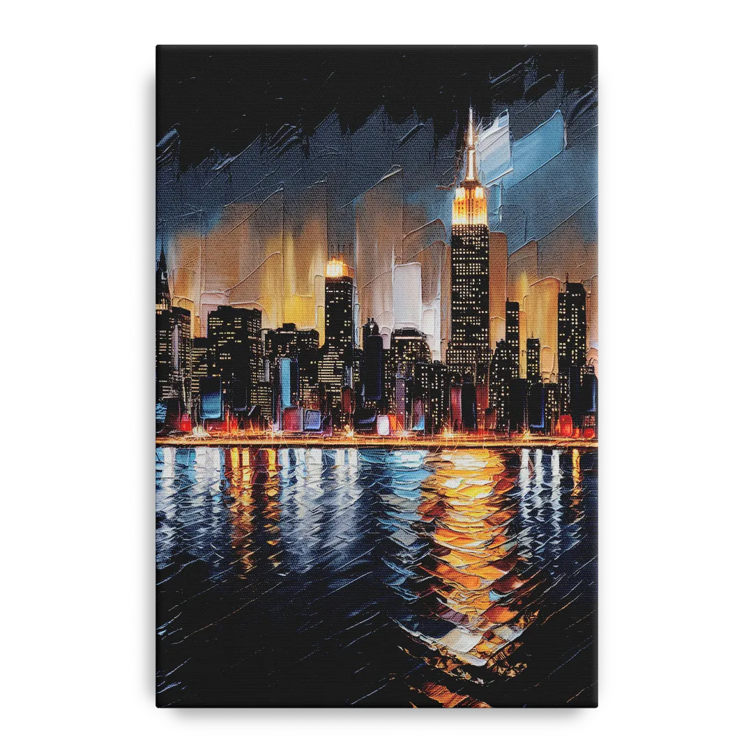 New York City Skyline by Nightfall Hudson Front - Canvas Wall Art