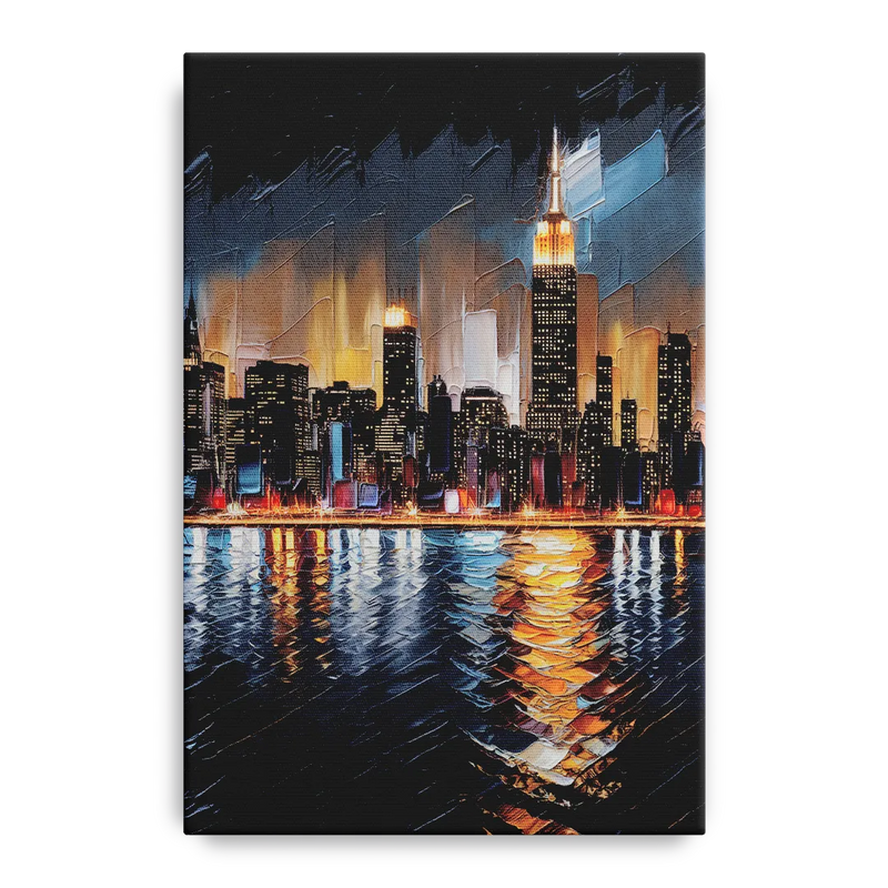 New York City Skyline by Nightfall Hudson Front - Canvas Wall Art