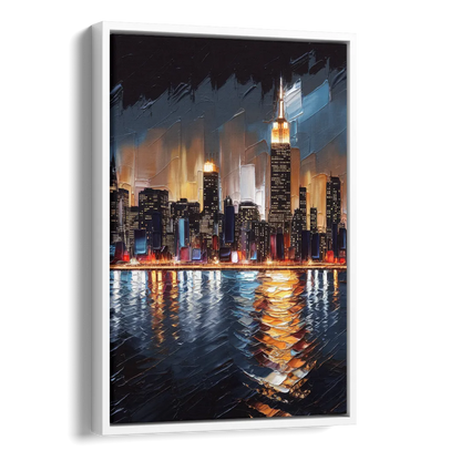 New York City Skyline by Nightfall Hudson Side - White Canvas Wall Art