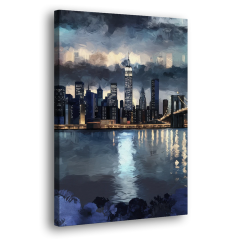New York City Skyline in Blue Tones Hudson - Canvas Wall Art - Side