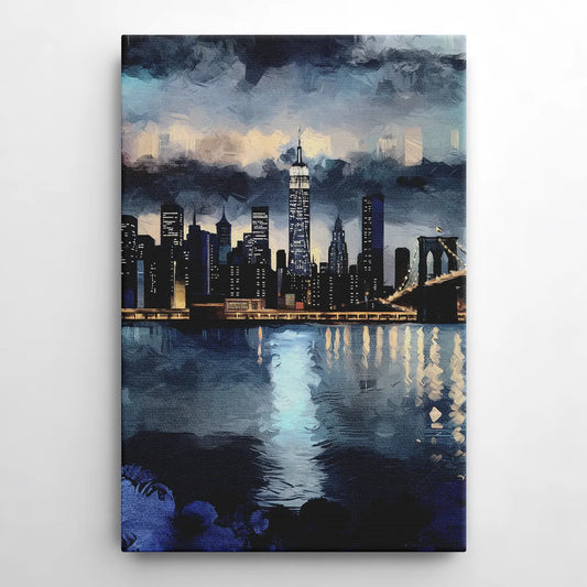 New York City Skyline in Blue Tones Hudson - Canvas Wall Art