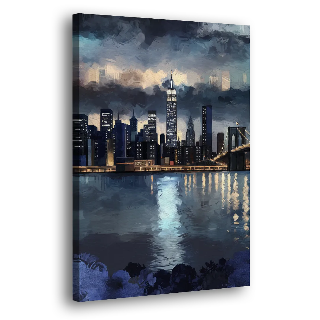 New York City Skyline in Blue Tones Hudson Side - Canvas Wall Art