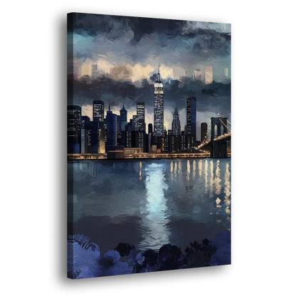 New York City Skyline in Blue Tones Hudson Side - Canvas Wall Art