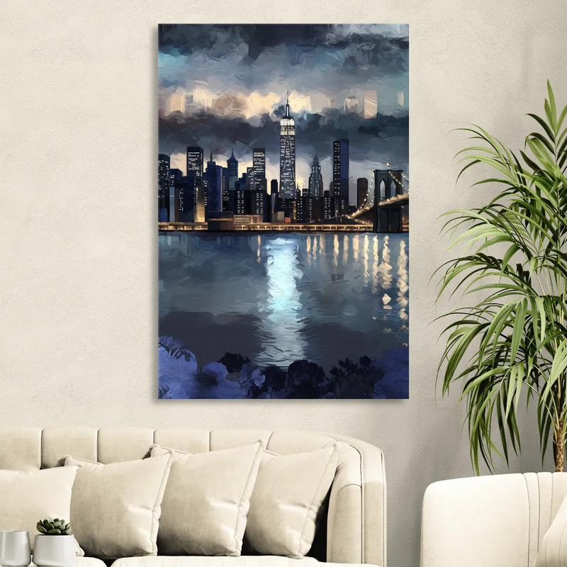 New York City Skyline in Blue Tones Hudson Sitting Room - Canvas Wall Art
