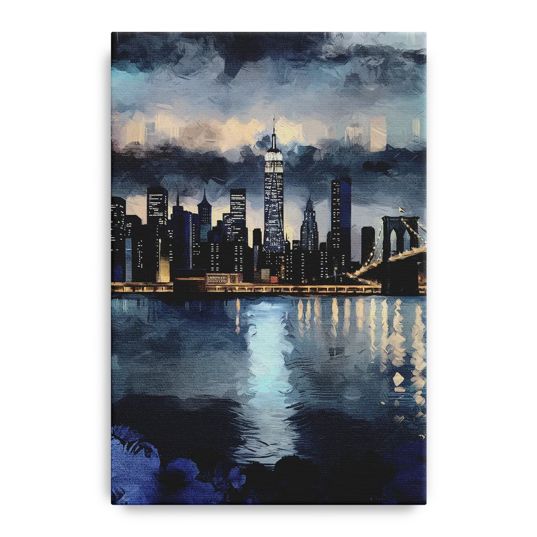 New York City Skyline in Blue Tones Hudson Front - Canvas Wall Art