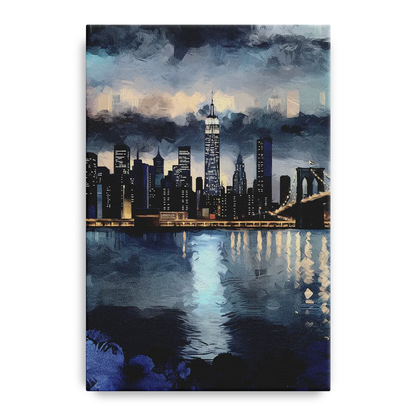 New York City Skyline in Blue Tones Hudson Front - Canvas Wall Art