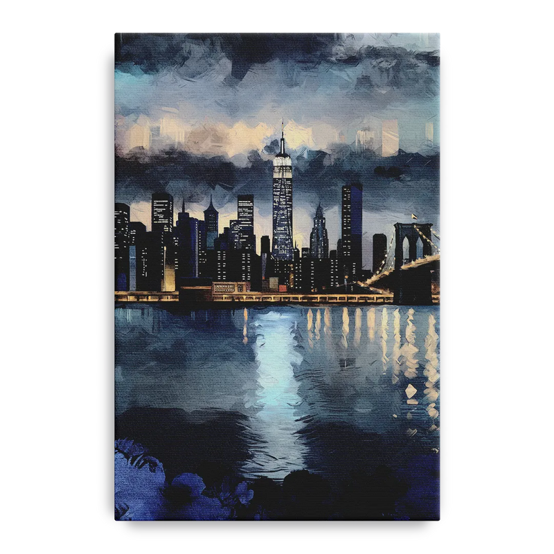 New York City Skyline in Blue Tones Hudson Front - Canvas Wall Art