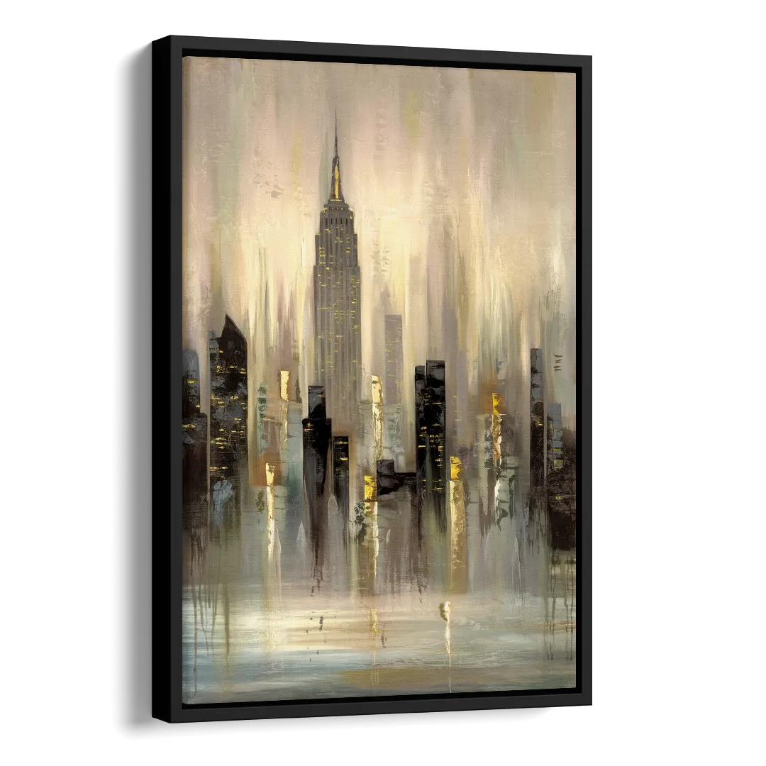 New York City Skyline in Fog Side - Black Canvas Wall Art