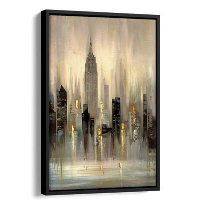 New York City Skyline in Fog Side - Black Canvas Wall Art